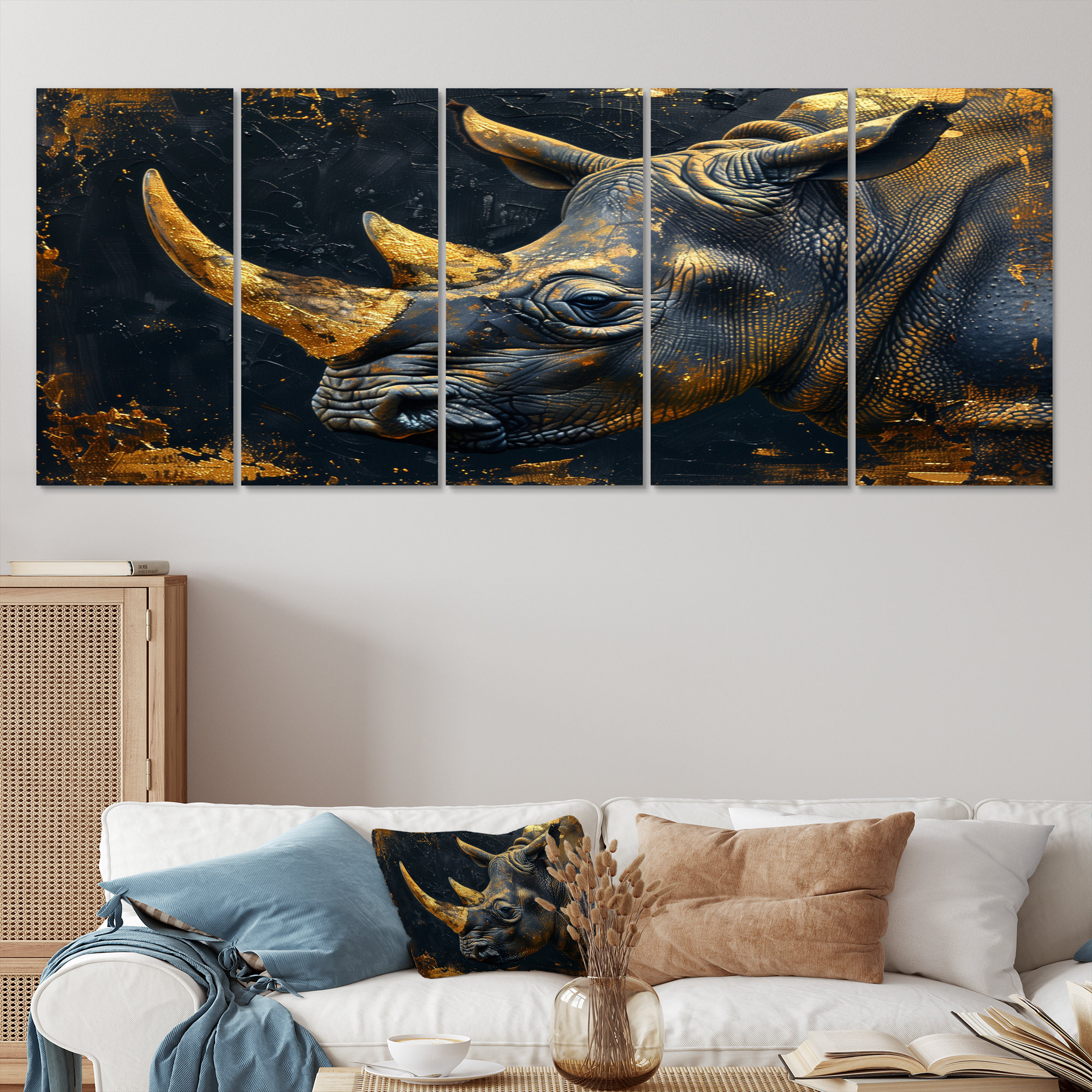 Latitude Run® Manoel - Rhinoceros Animal Canvas Wall Art Set | Wayfair